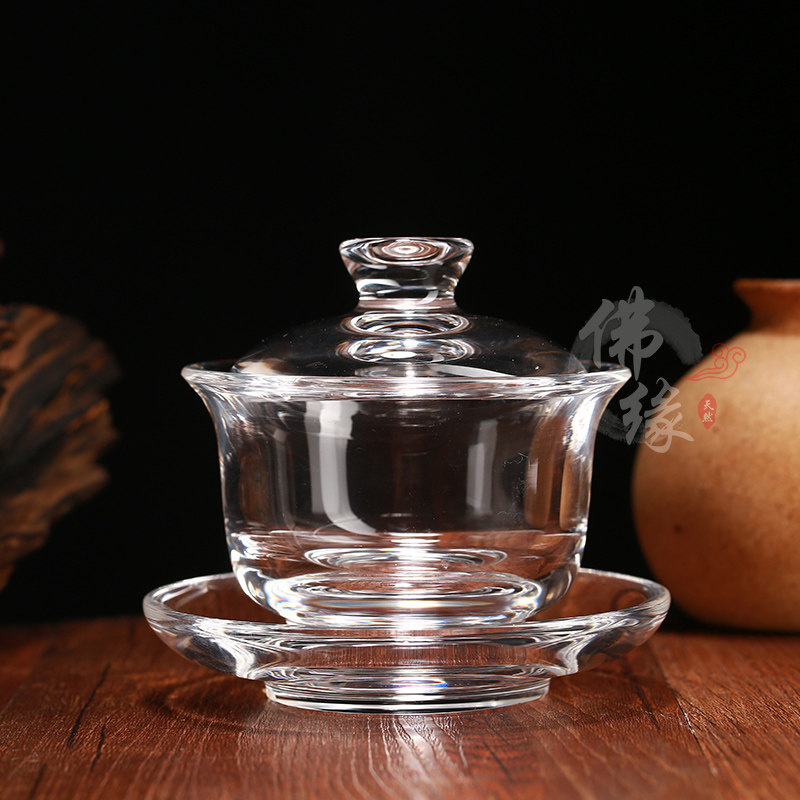 原矿石材白水晶大号三才盖碗茶具 茶杯敬茶碗单个泡茶碗 2021新款