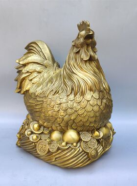 大号铜母鸡摆件下蛋金蛋金钱鸡招财进宝生财有道铜鸡存钱罐中式