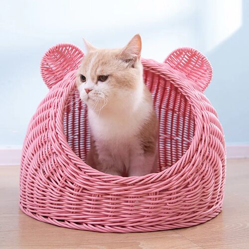 猫窝藤编竹编夏季凉窝狗窝四季通用房子别墅床封闭式猫帐篷猫咪窝