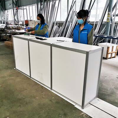 广交会八棱柱标摊咨询桌子铝合金折叠展销会展示台发光高低柜定做