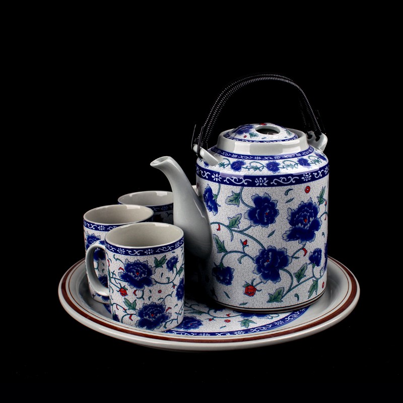 青花瓷中式复古陶瓷茶盘托盘圆茶台茶船茶海储水大号圆形功夫茶具