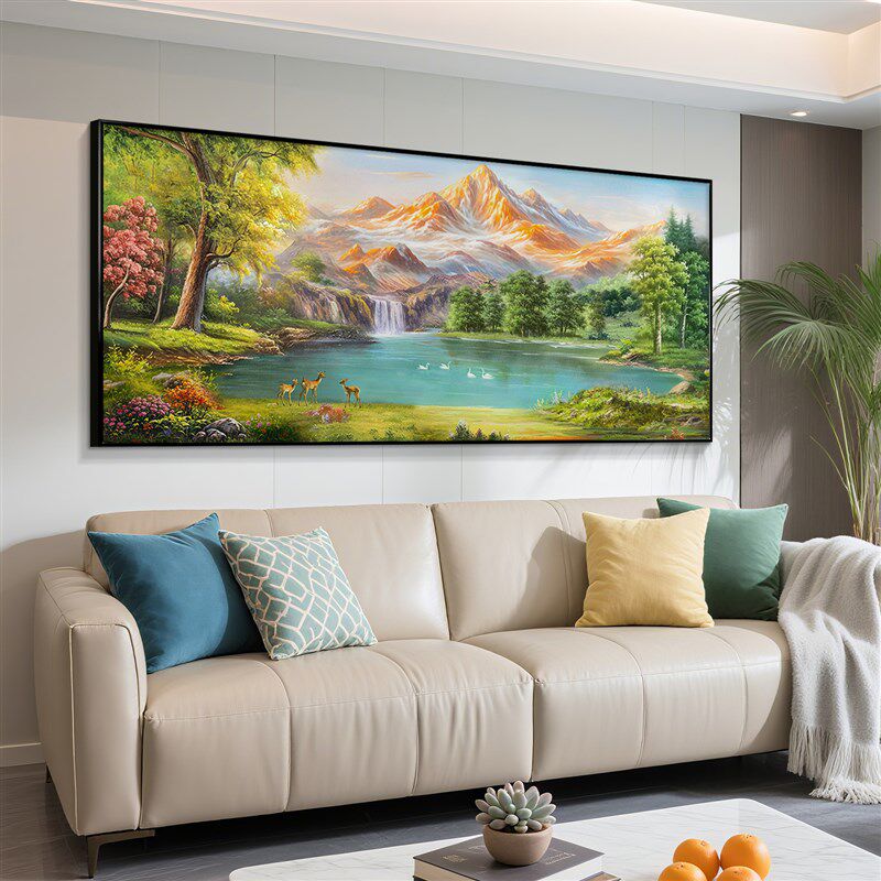 聚宝盆手绘油画客厅挂画西墙聚财沙发背景墙装饰画轻奢高级感壁画