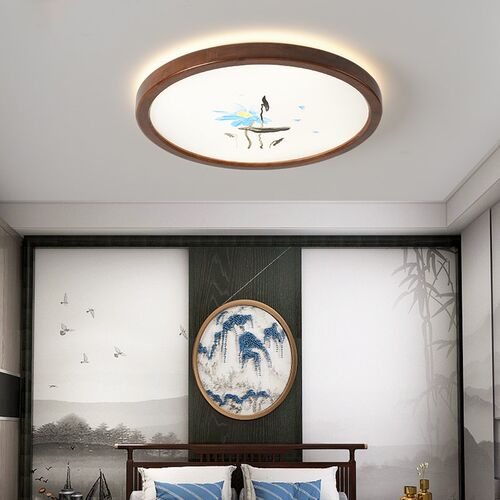 新中式LED实木胡桃木色亚克力卧室房间灯餐厅灯阳台过道走廊灯具