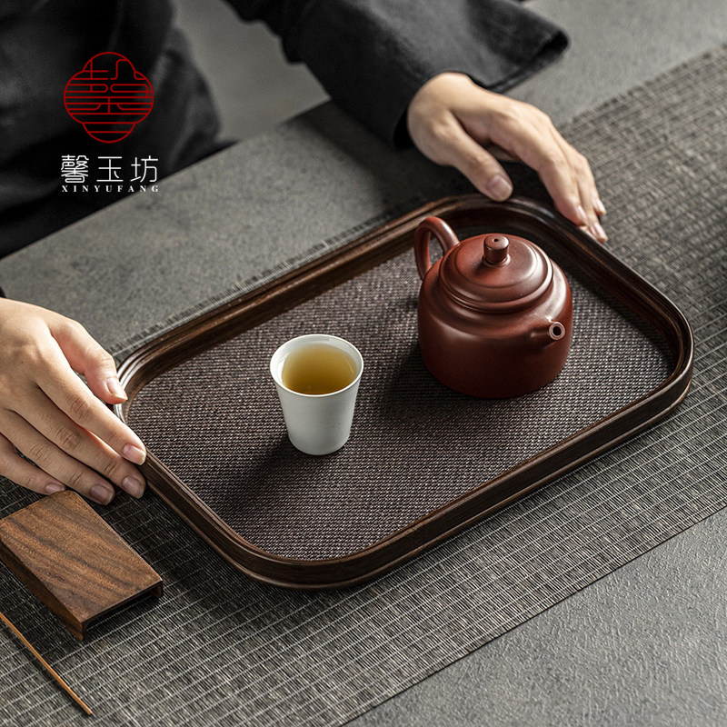 馨玉坊长方形竹制托盘日式编织席面小干泡台禅意藤编茶盘餐点盘