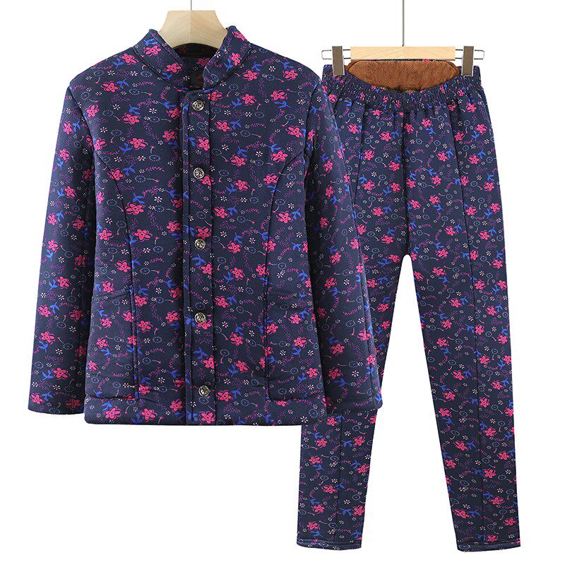 中老年人冬装女老太太家居衣服奶奶加绒厚保暖套装妈妈老人棉衣裤