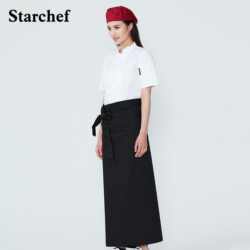 黑色半腰围裙厨师工作服服务员围裙西餐厅面包房LOGO定制绣花印刷