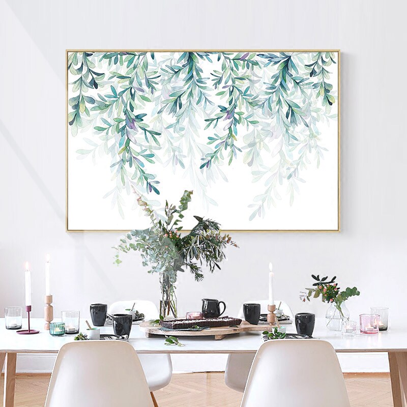 起贝 北欧风格小清新植物餐厅装饰画饭厅绿植挂画客厅树叶墙壁画