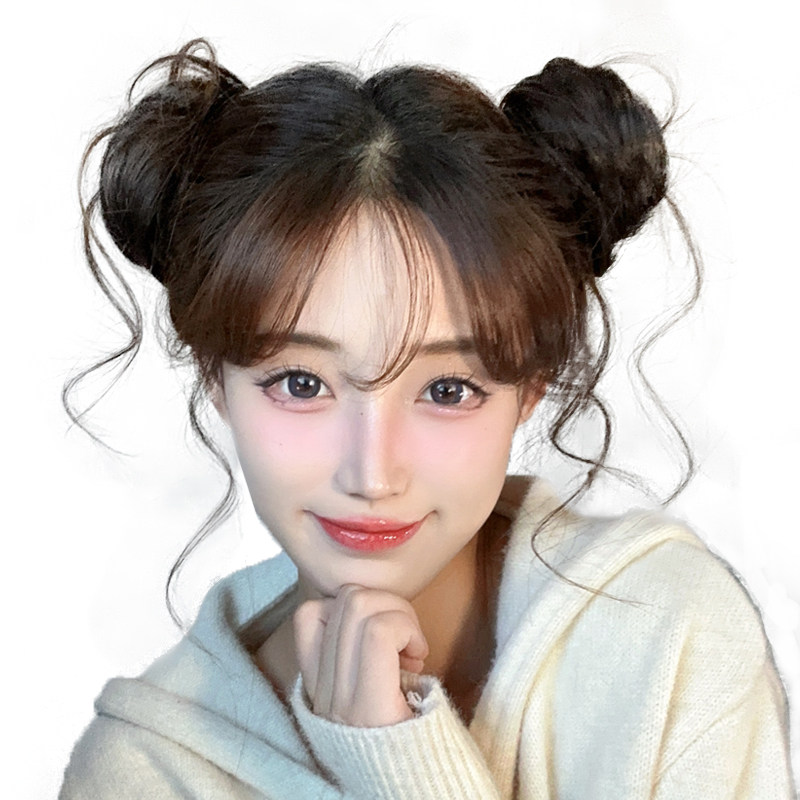 龙须双丸子头假发包自然蓬松皮筋可爱花苞盘发圈增发量高级感发饰