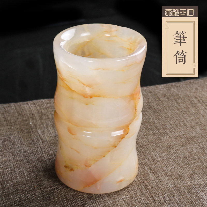 天然玉石笔筒工艺摆件聚会纪念品办公室送礼老师创意礼品祝贺礼物