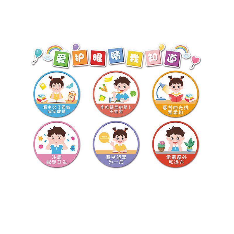 爱护眼睛幼儿园走廊教室文化墙装饰养成好习惯标语卡通立体墙贴画