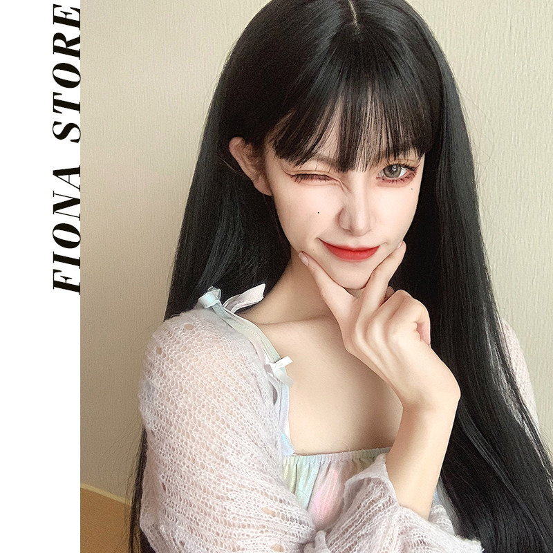 漫画假发女长发空气刘海自然全头套网红黑色长直披肩发新式发套