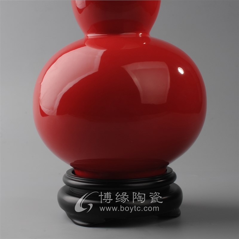陶瓷进宝葫芦家居高温红釉花瓶中国红办公室书房玄关厨柜装饰摆件
