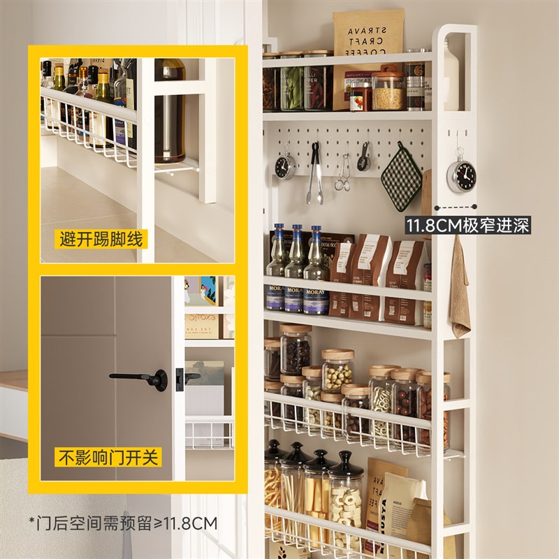 门后置物架超薄洞洞板铁艺书架一体挂墙极窄夹缝绘本书柜家用收纳图片