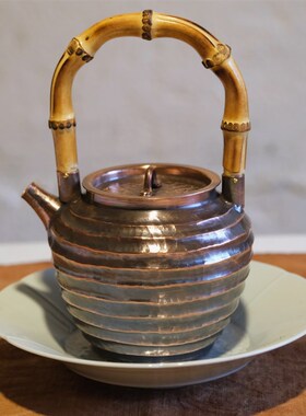 一张打竹节壶 日式手工纯铜做旧泡茶壶 紫铜可爱500cc烧水壶防烫