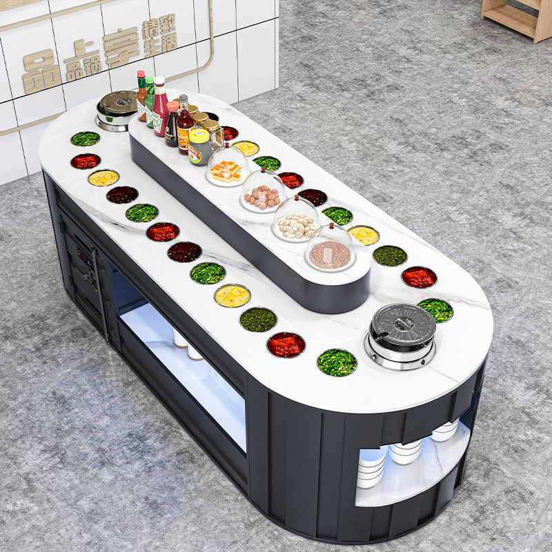 大理石自助火锅店调料台冷藏保鲜小料台串串酱料台麻辣烫佐料椭圆