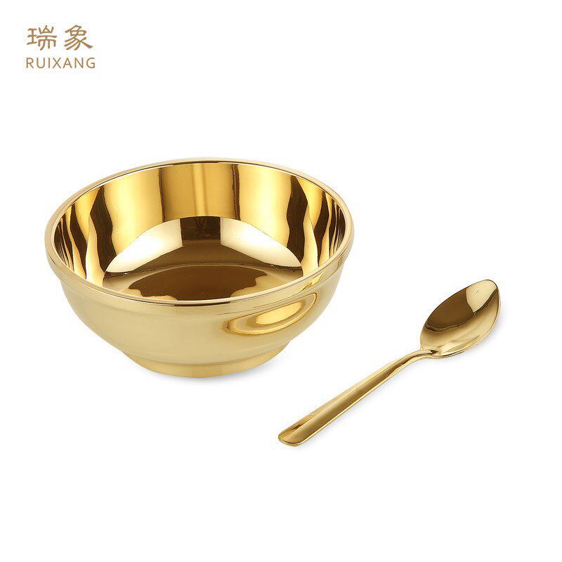 瑞象 铜碗铜勺子二件套加厚铜餐具铜碗黄铜家用米饭碗大面碗汤碗