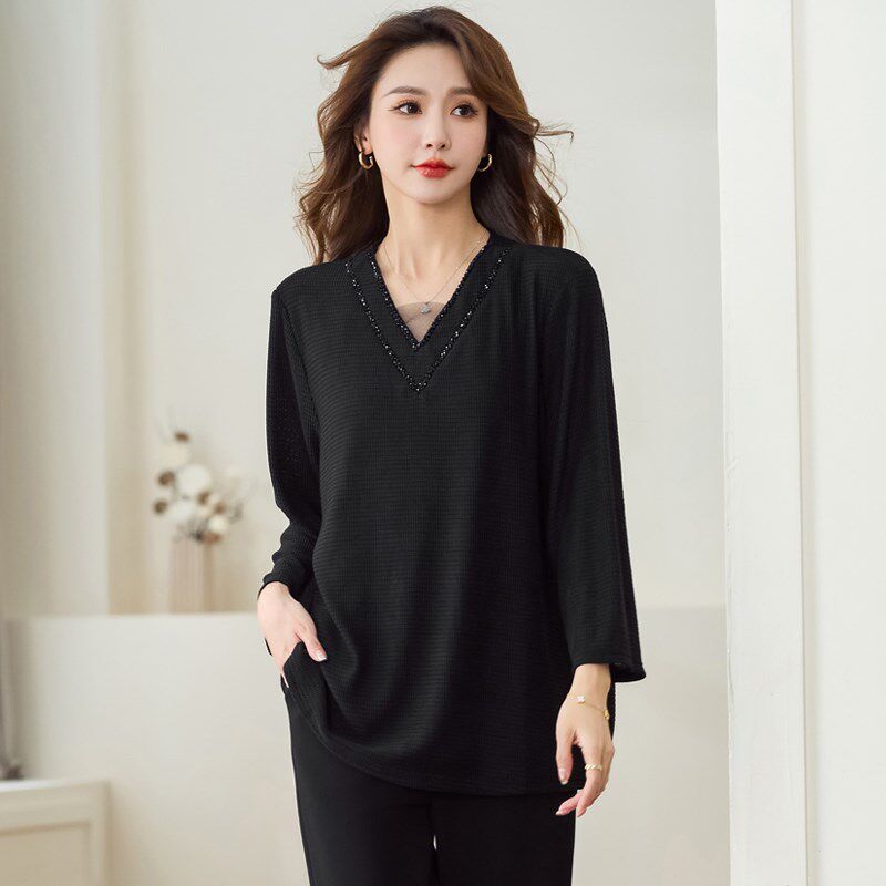 加大码女装200斤胖妹妹秋装时尚休闲上衣胖mm遮肚子显瘦长袖T恤衫