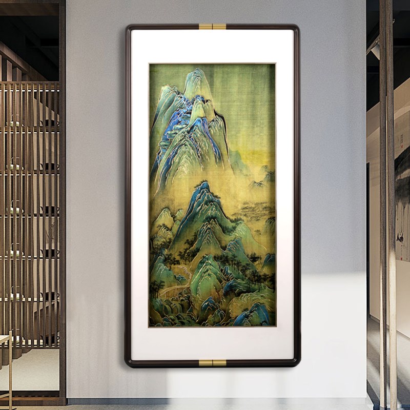 新中式入户玄关背景墙装饰画高档大气办公室嵌铜画手工錾刻铜雕画