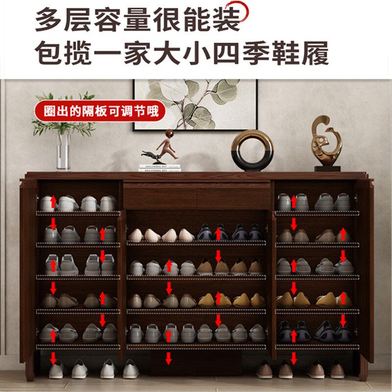 新中式家用多功能鞋柜进门客厅玄关柜入户门口全实木隔断柜乌金色