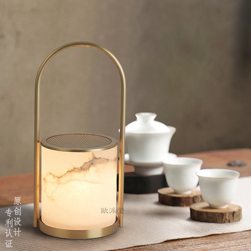 中古新中式台灯天然云石卧室床头客厅餐厅书房护眼茶酒店客房别墅