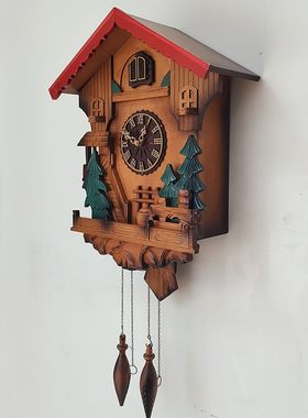 欧式实木雕刻布谷鸟挂钟儿童房家用客厅整点报时网红时尚创意钟表