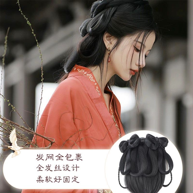 古风汉服假发战国袍一体式魏晋风盘发发髻古装头饰女后脑勺垫发包