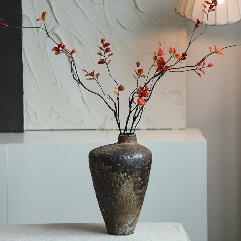 陶瓷花瓶粗陶瓶插花复古手工民宿酒店侘寂风乾花禅意摆件小口花器