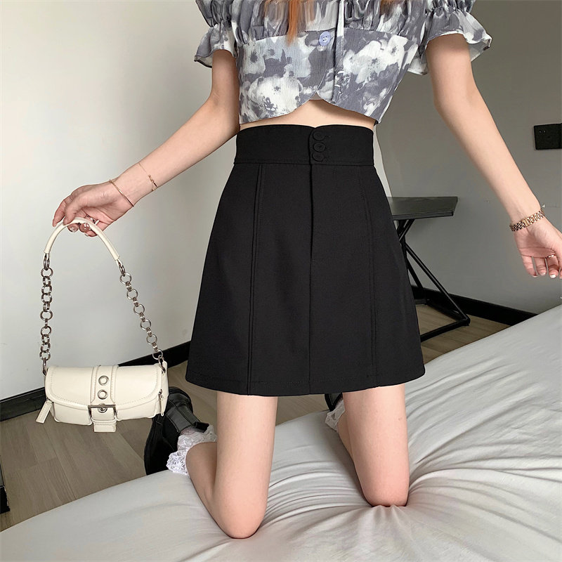 胖妹妹遮肚子半身裙女夏包臀大码显瘦黑色百搭a字短裙防走光半裙