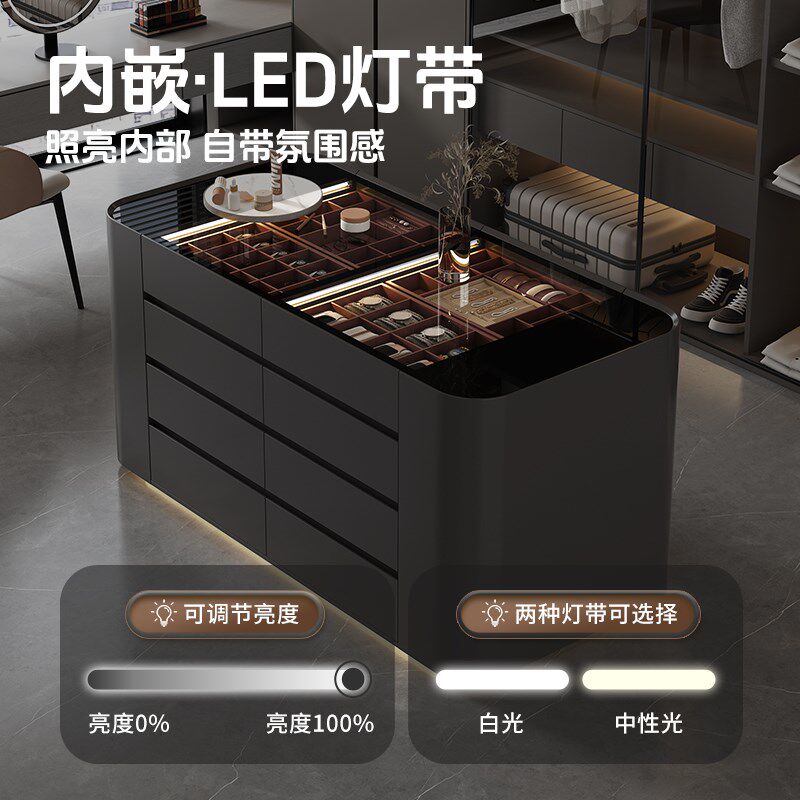 简约服装店衣帽间中岛柜实木烤漆照相馆珠宝首饰展示柜抽屉式收纳
