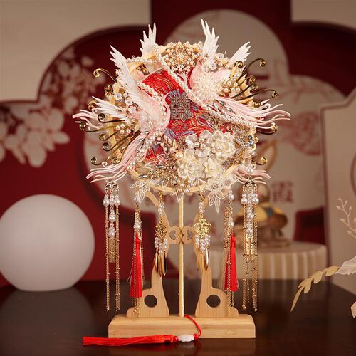 双面高级团扇新娘结婚diy材料包成品凤凰手工喜扇婚礼秀禾服扇子