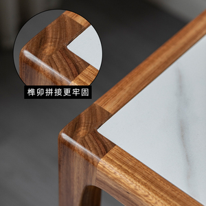 凯的 新中式乌金木岩板边几原木小茶几实木沙发边柜侧边柜 可定制