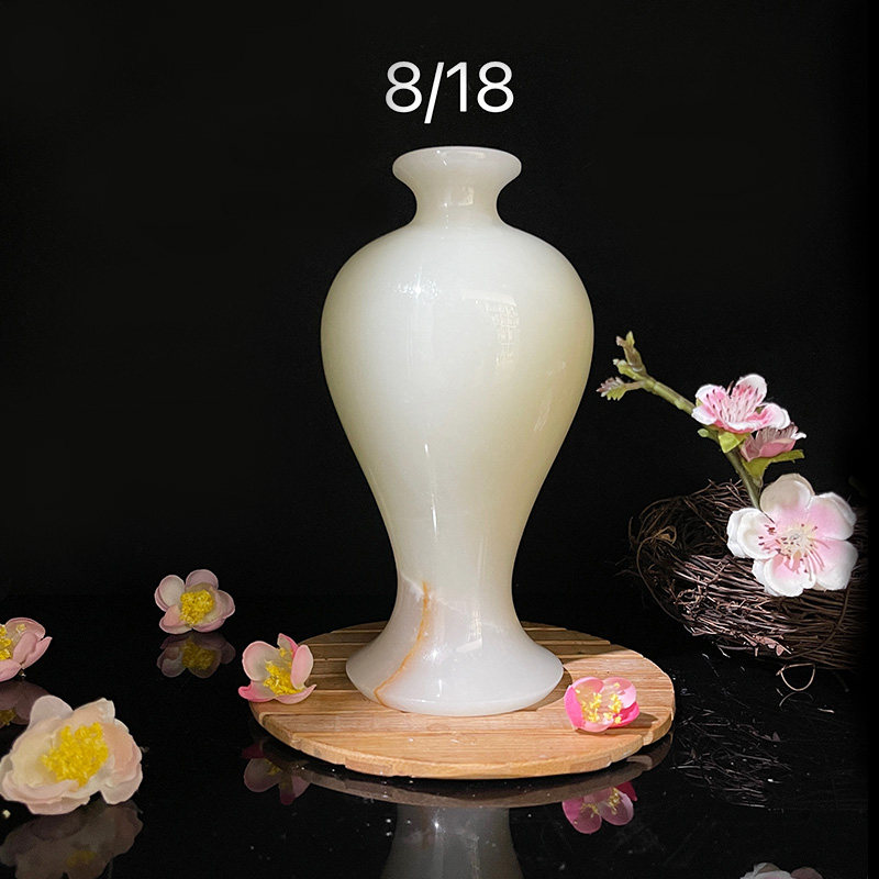 天然玉石花瓶摆件客厅玄关装饰插花器皿中式客厅装饰酒柜工艺摆设