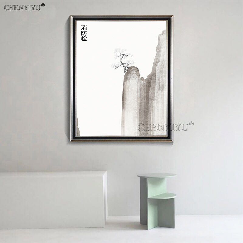 消火栓遮挡装饰高端场所消防栓挂画消防箱遮盖电箱开门画山水图款