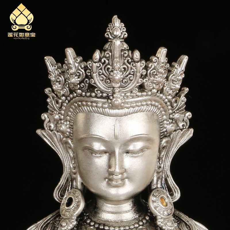 长寿佛白铜佛像藏传神像客厅办公店铺装饰摆件民族工艺品供奉坐像