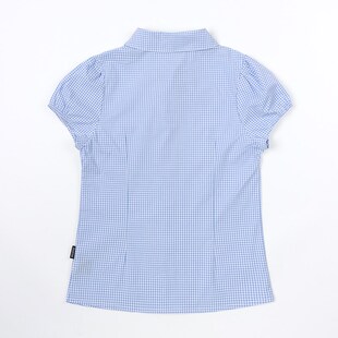 夏装纯棉短袖校服小学生女童蓝色格子浅蓝圆领初中生衬衫礼服班服