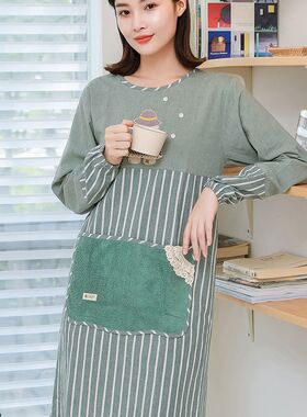 2021新款围裙厨房家用长袖可擦手防水防油长袖罩衣冬天女工作服男