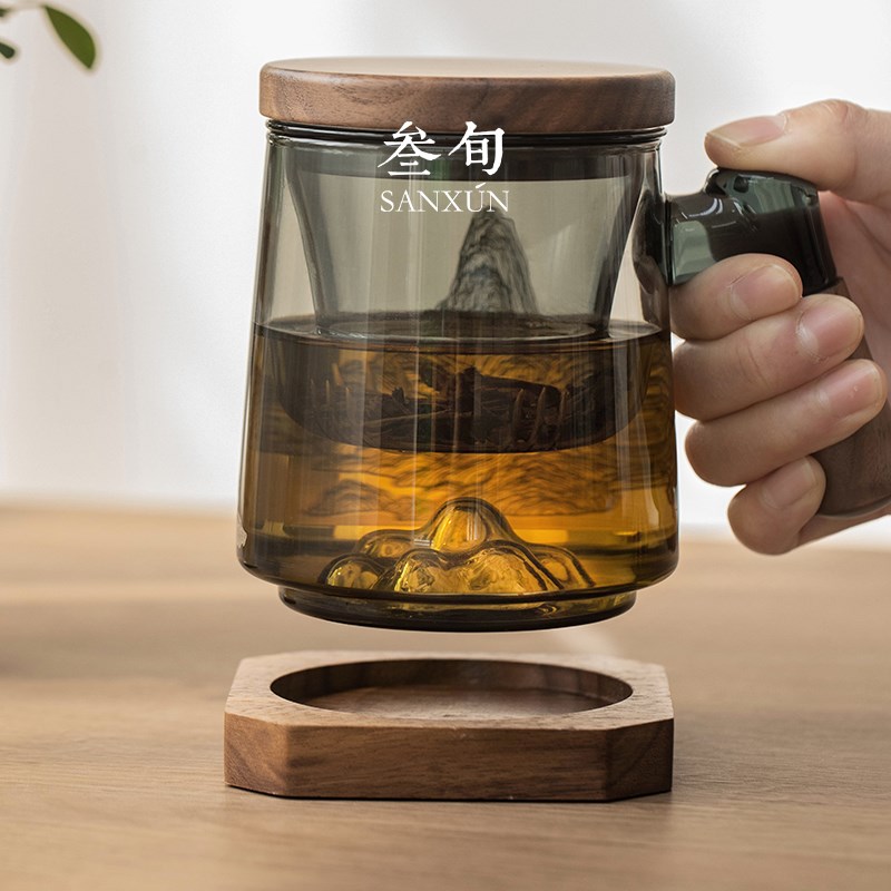 叁旬玻璃轻奢泡茶杯创意茶水分离高档带盖过滤办公室喝茶水杯杯子
