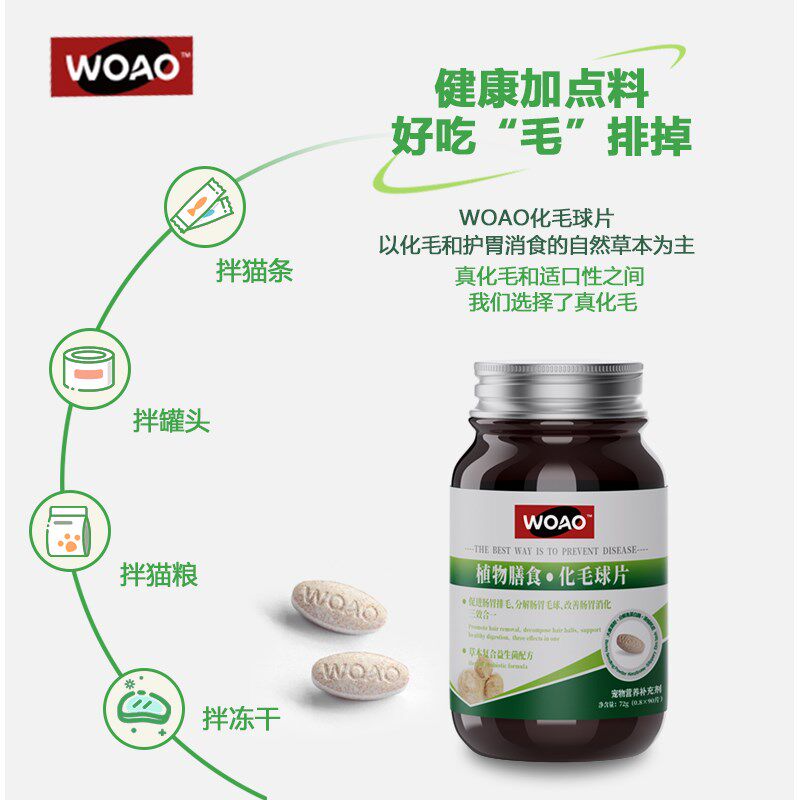 woao化毛球片猫草片成幼猫温和排去化吐毛球团助消化益生菌不伤胃