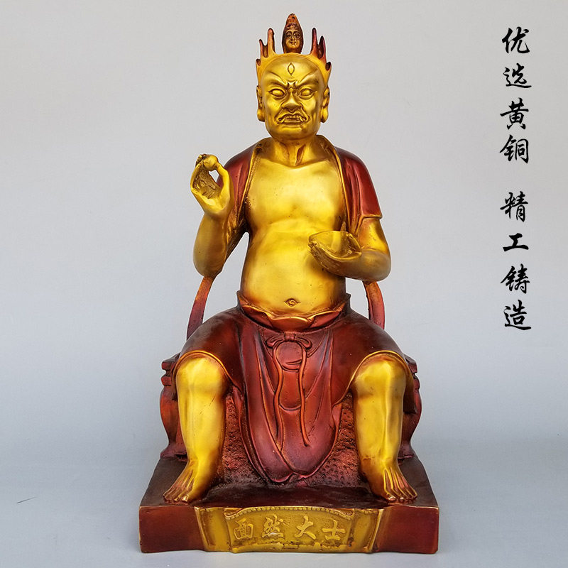 家居监斋菩萨铜像摆件彩绘面燃大士桌面工艺品斋堂紧那罗王雕塑像