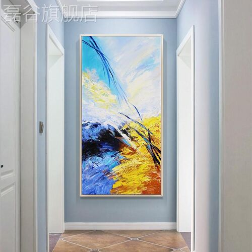 网红创现油画画纯手绘抽象代简原约家居客厅玄关装饰画酒店挂走廊