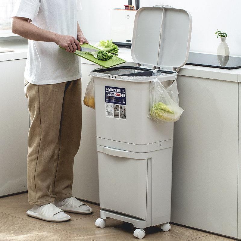 分类垃圾桶家用双层塑料带盖大容量厨房干湿分离厨余垃圾收纳箱