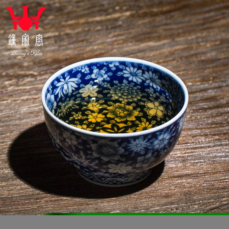 钟家窑主人杯单个主人陶瓷茶杯景德镇青花柴窑青花内外万花品茗杯