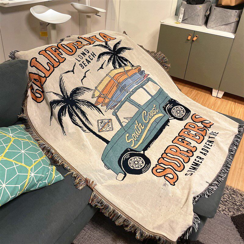 椰岛时光夏日风情冲浪复古装饰挂毯装饰毯沙发毯盖毯床毯针织毛毯