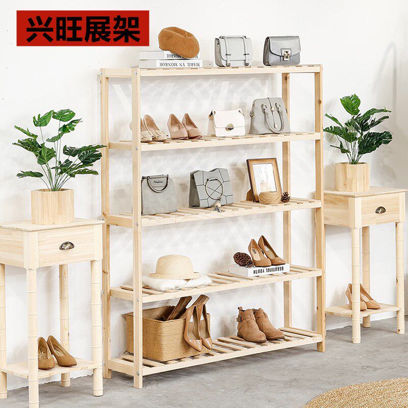 服装店货架男装包包鞋架实木展示架木质女装五层储物架收纳陈列架