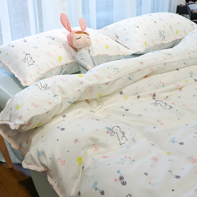 卡通儿童纯棉纱布被套吸汗透气柔软小孩幼儿园全棉双层纱被罩定制