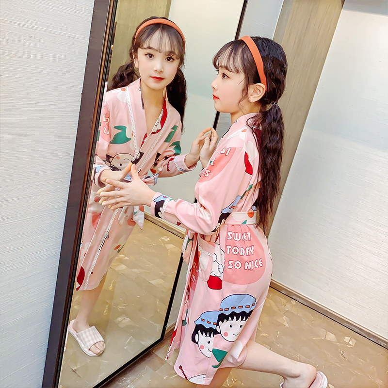 女童睡袍长袖春秋纯棉宝宝丸子薄款儿童夏季睡衣小女孩家居服浴袍