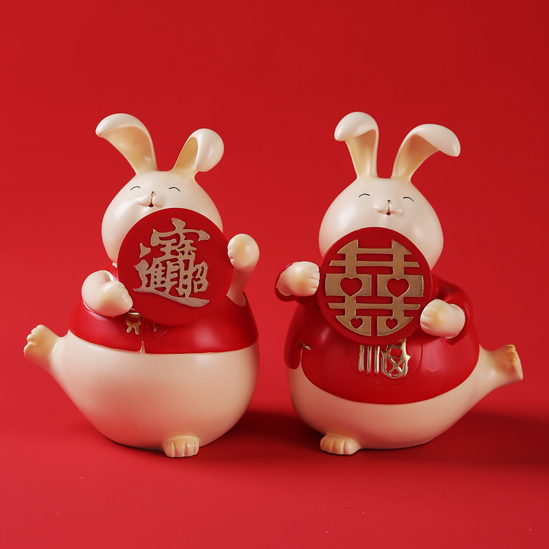 招财兔摆件前台卧室客厅装饰品发财兔闺蜜结婚乔迁开业礼物送新人