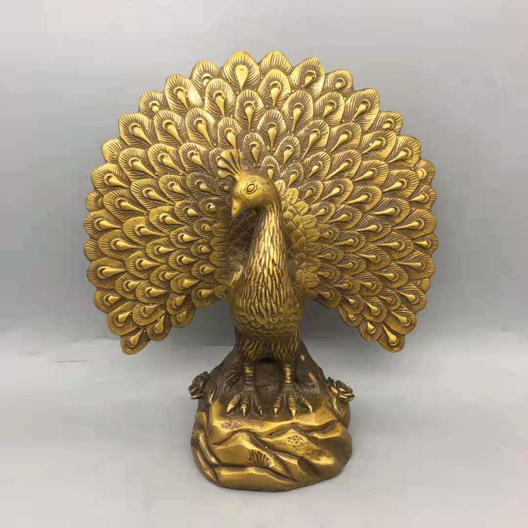 纯铜孔雀开屏摆件仿古孔雀开屏家居装饰工艺品办公纳福礼品