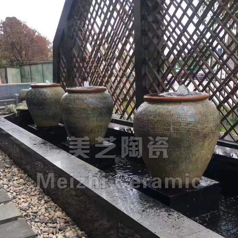 户外柴烧龙窑粗陶罐流水摆件循环水景喷泉花瓶涌水超大陶盆溢水缸