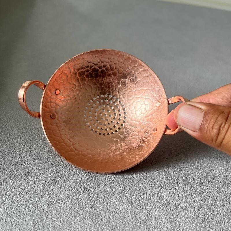 紫铜双耳小锅子茶滤手工纯铜烤色茶漏茶滤架茶道创意可爱小摆件